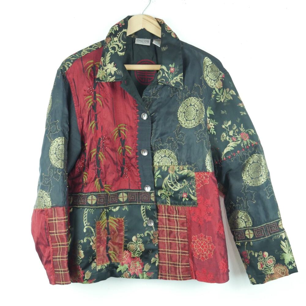 Vintage L Jacket Y2K Silk Blend Asian Embroidered Beaded Whimsigoth Patchwork